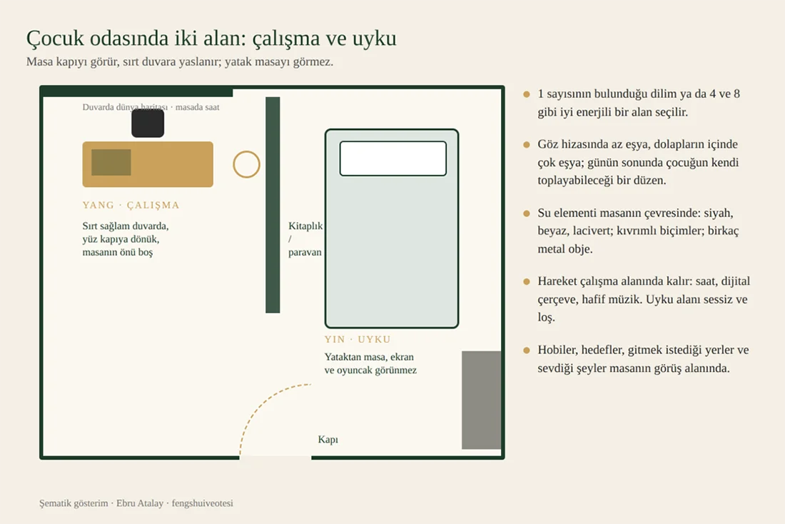 Çocuk odasında iki alan: çalışma ve uyku